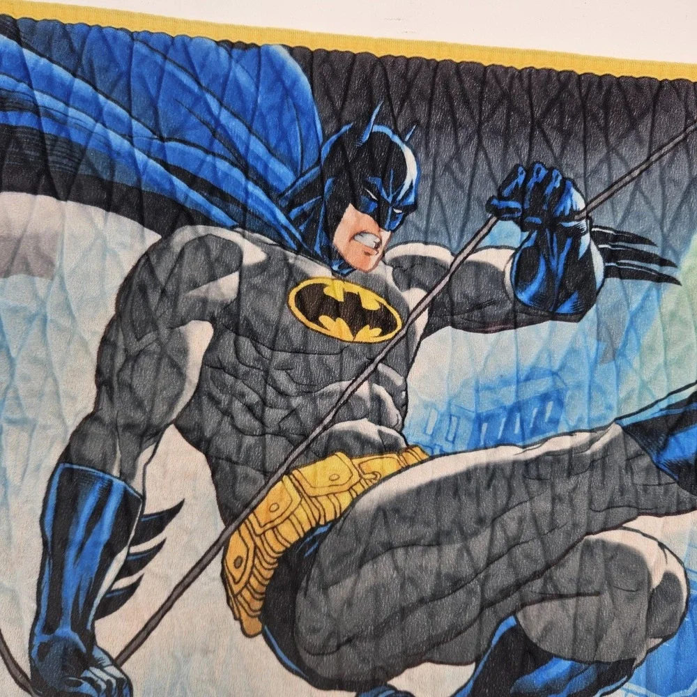 Batman Kids Bath Mat Rug DC Comics Franco Non-Slip Quilted Yellow Trim